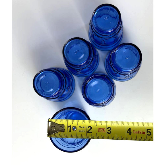 Vintage Hazel Atlas Ring O Rings Cobalt Blue Shot Juice Cordial Glasses Tumblers - Picture 11 of 12